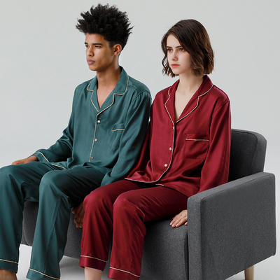 Women Men Sleepwear Valentines Long Sleeve Plain Silk Pajamas Plus Size
